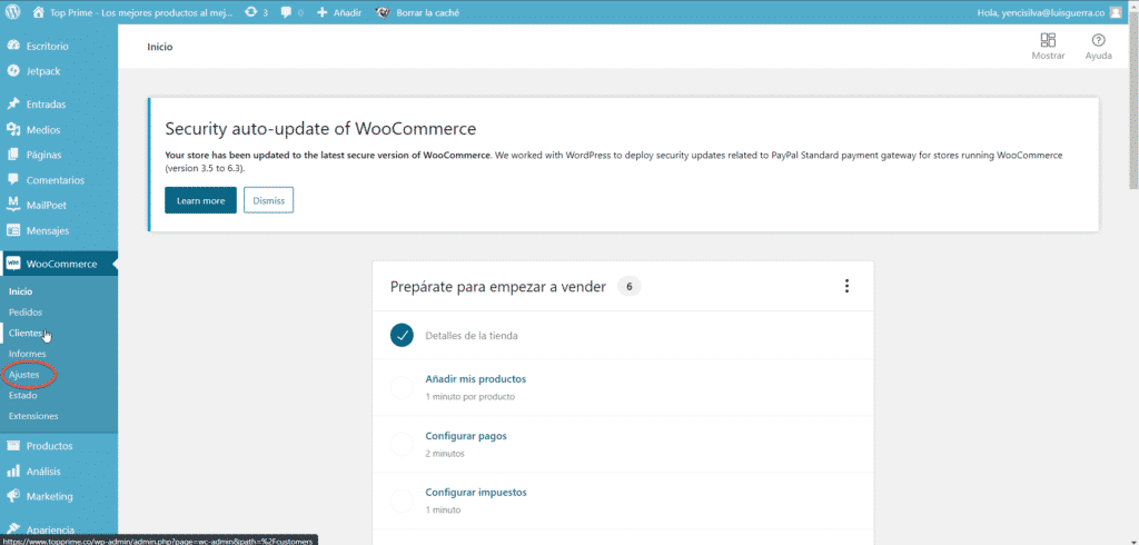 configuración de una tienda virtual