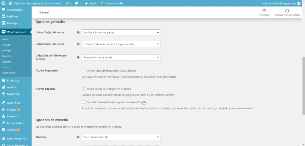 configuración de una tienda virtual