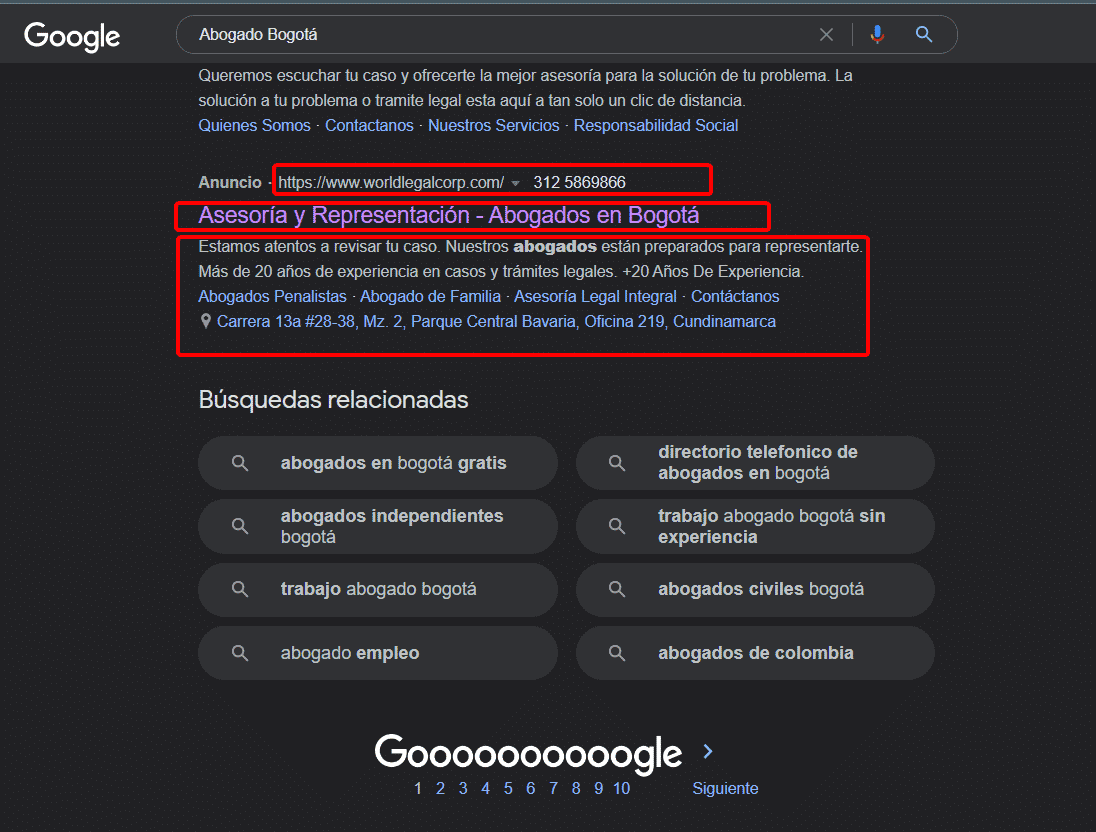 ejemplo de anuncio de texto Google Ads